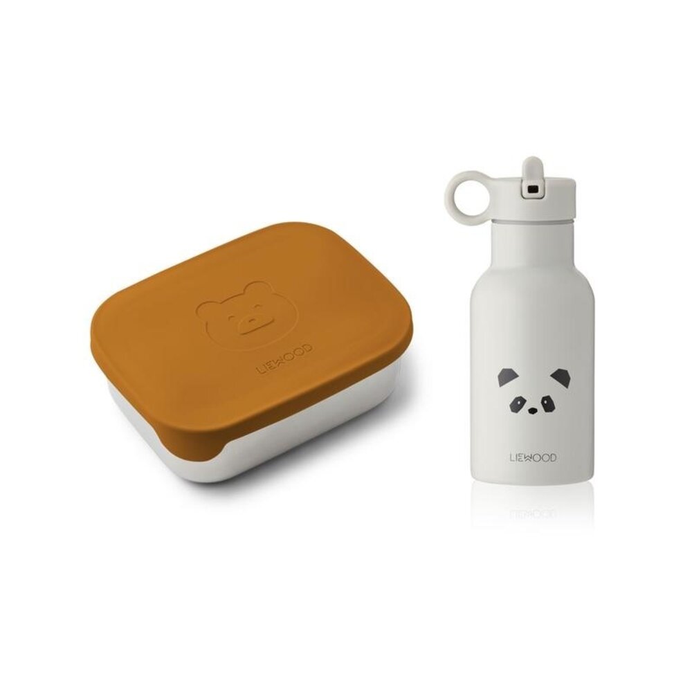 Liewood joni lunchbox set - mr bear mustard / panda light grey mix Liewood joni lunchbox set - mr bear mustard / panda light grey mix
