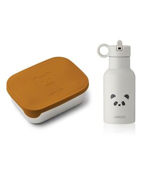 Liewood joni lunchbox set - mr bear mustard / panda light grey mix Liewood joni lunchbox set - mr bear mustard / panda light grey mix