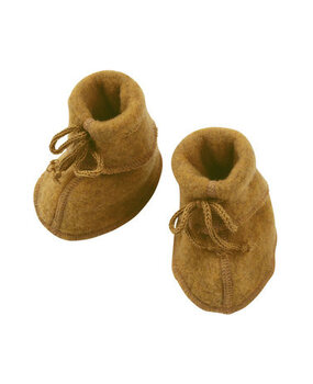 Engel Natur wol fleece baby slofjes - safran melange Engel Natur wol fleece baby slofjes - safran melange