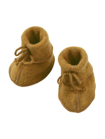 Engel Natur wol fleece baby slofjes - safran melange Engel Natur wol fleece baby slofjes - safran melange