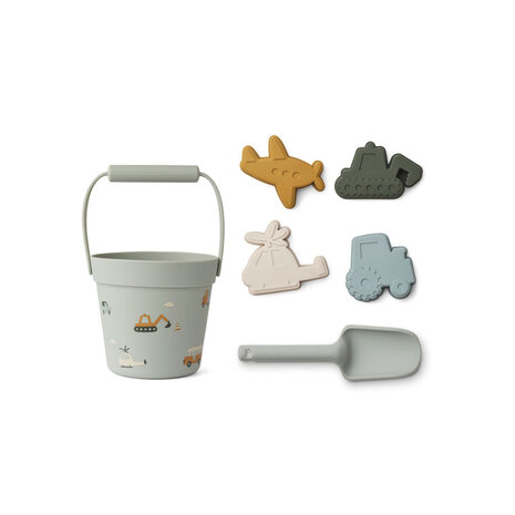 Liewood Silicone beach set - vehicles / dove blue mix