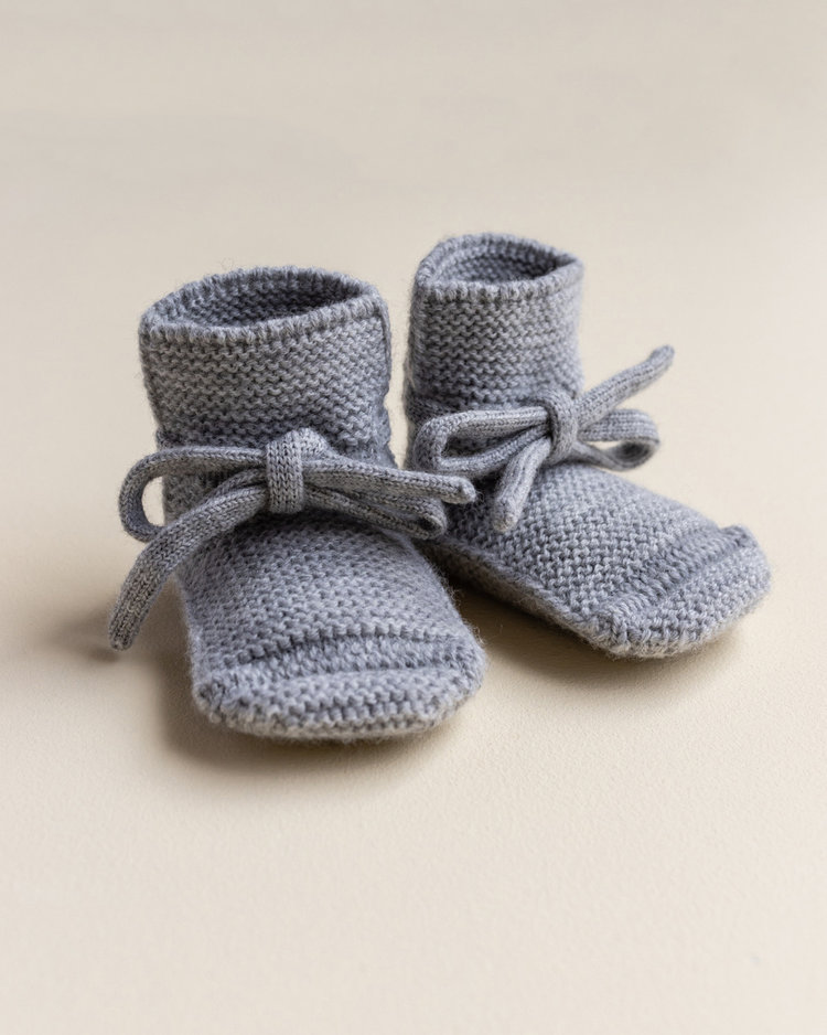 Hvid babyslofjes van merinowol grijs melange