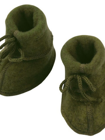 Engel Natur wol fleece baby slofjes - groen Schilf melange