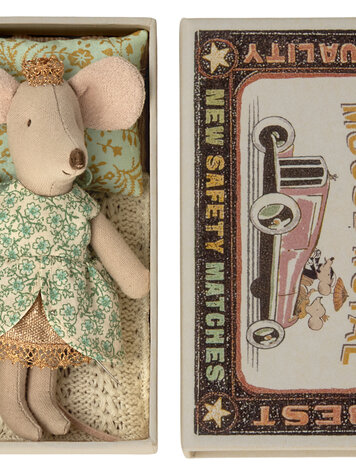 Maileg Princess mouse, Little sister in matchbox
