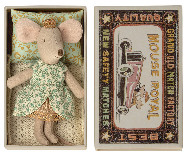 Maileg Princess mouse, Little sister in matchbox