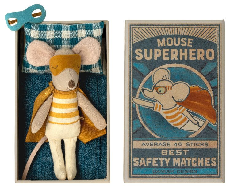 Maileg Super hero mouse, little brother in matchbox