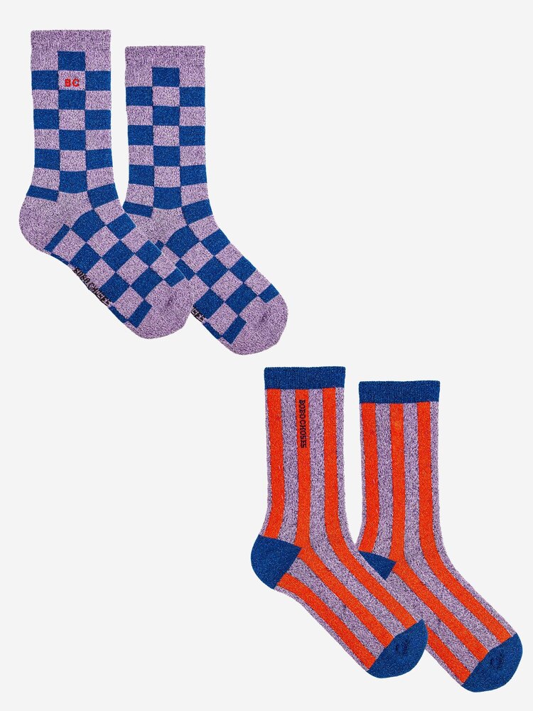 Bobo Choses Checkerboard and stripes long socks pack