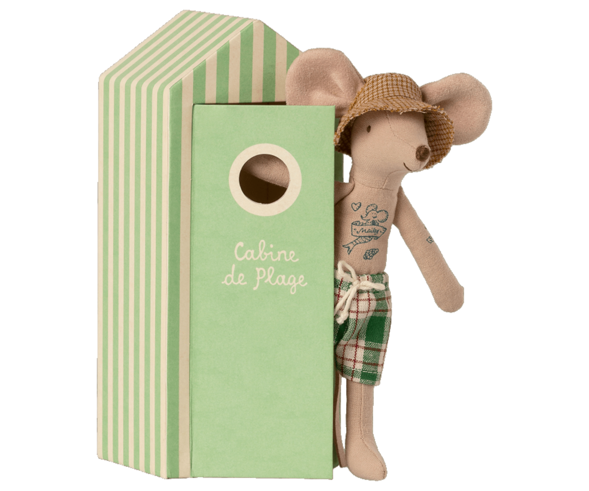 Maileg Beach mice, Dad in cabin de plage Maileg Beach mice, Dad in cabin de plage