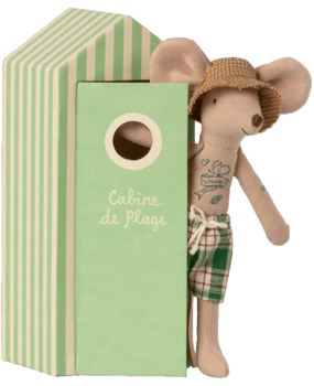 Maileg Beach mice, Dad in cabin de plage Maileg Beach mice, Dad in cabin de plage