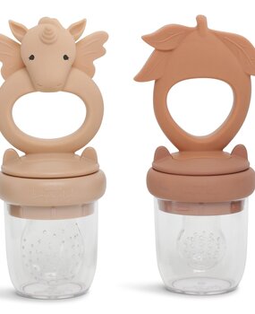 Konges Slojd SILICONE FRUIT FEEDING PACIFIER UNICORN ROSE SAND/BROWN CLAY