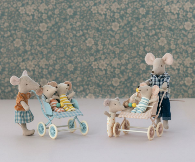 Maileg Stroller baby mice - rose