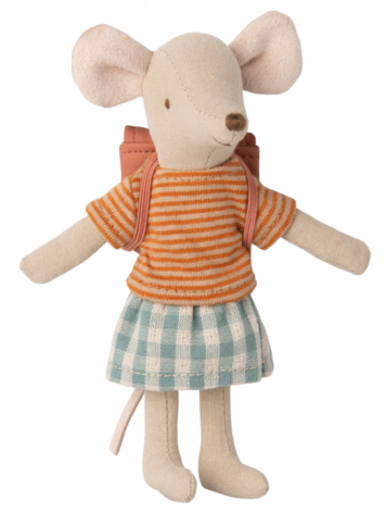 Maileg Tricycle mouse Big sister w. Bag - old rose