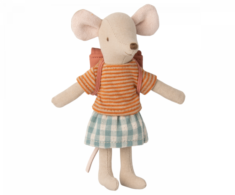Maileg Tricycle mouse Big sister w. Bag - old rose