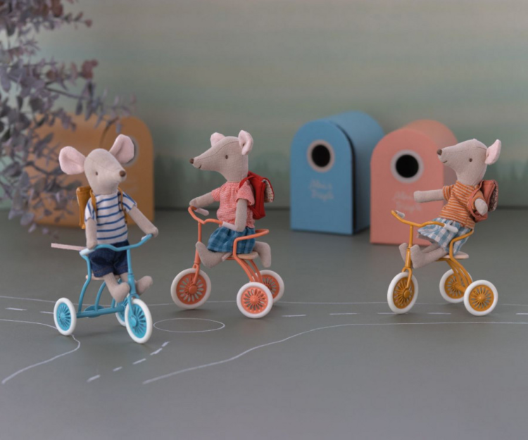 Maileg Tricycle mouse Big sister w. Bag - old rose
