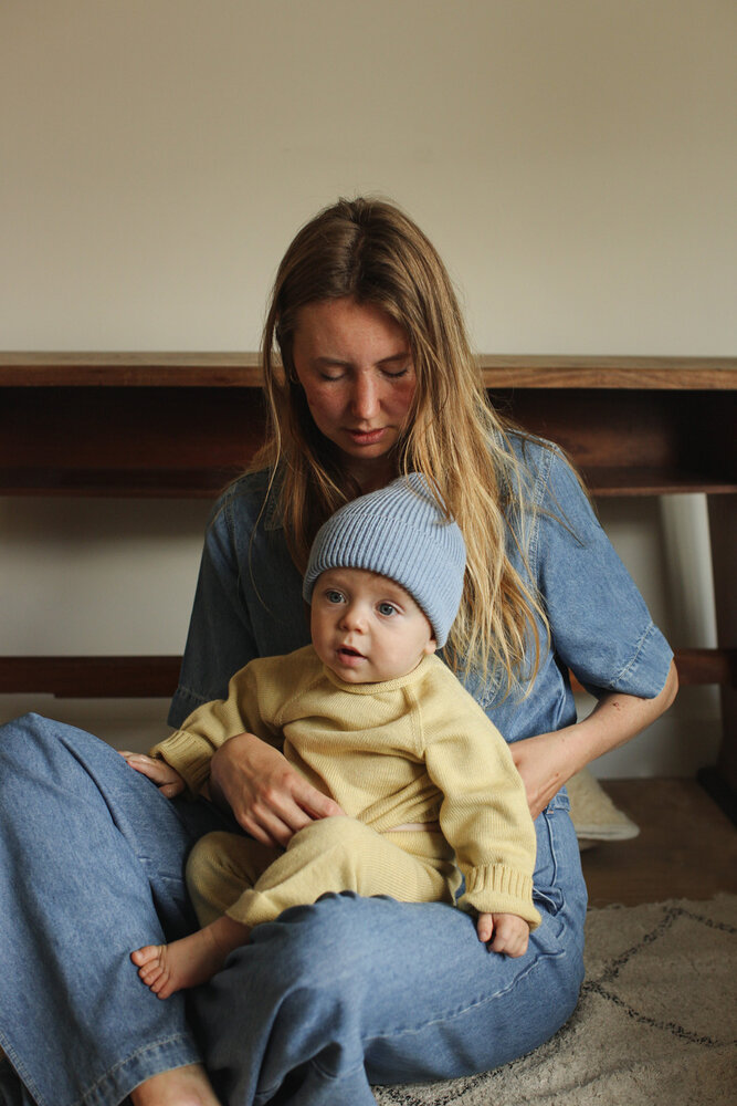 Hvid Beanie Fonzie KIDS - Light Blue - muts Hvid Beanie Fonzie KIDS - Light Blue - muts