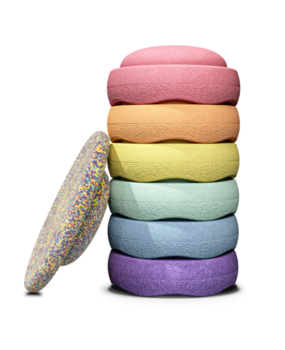 Stapelstein Original Rainbow Set van 6 + Balance Board - Pastel Stapelstein Original Rainbow Set van 6 + Balance Board - Pastel