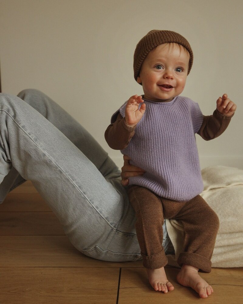 Hvid Harvey baby vest Lilac merinowol Hvid Harvey baby vest Lilac merinowol