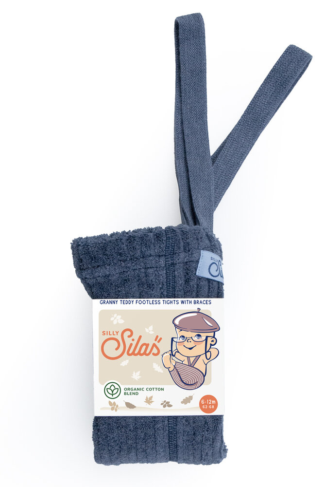 Silly Silas Granny teddy footless cotton tights - steel blue