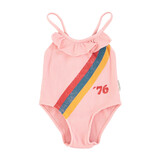 Piupiuchick swimsuit w/ ruffles | pink w/ multicolor stripes