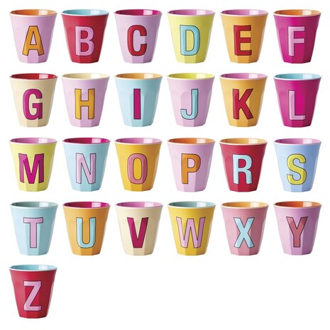 Rice Melamine beker alfabet - roze kleuren Rice Melamine beker alfabet - roze kleuren