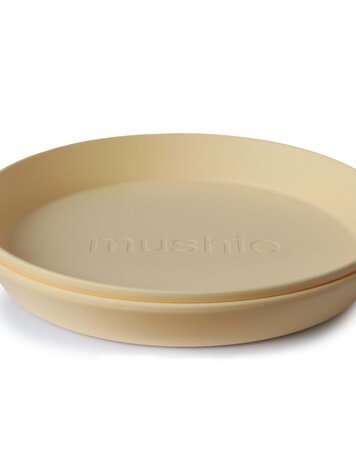Mushie Set van 2 ronde borden  - pale daffodil