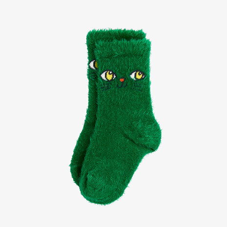 Mini Rodini Cat face fluffy sock green Mini Rodini Cat face fluffy sock green
