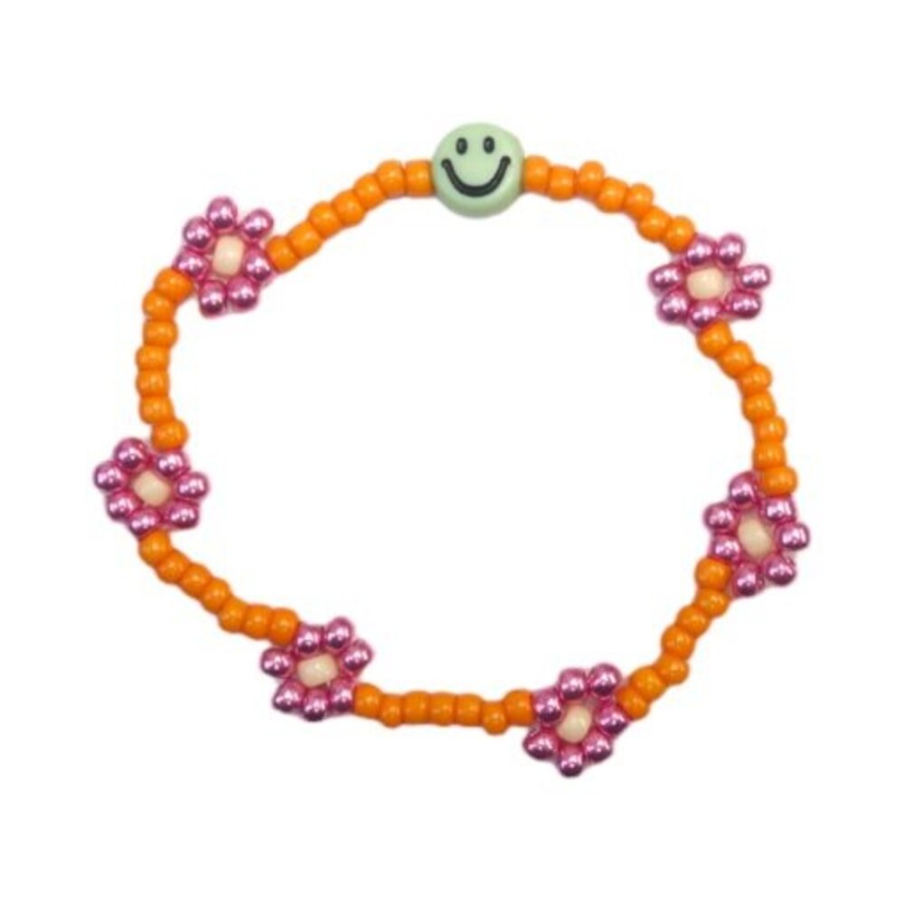 Love Issue Armband daisy smiley green / orange / shiny pink