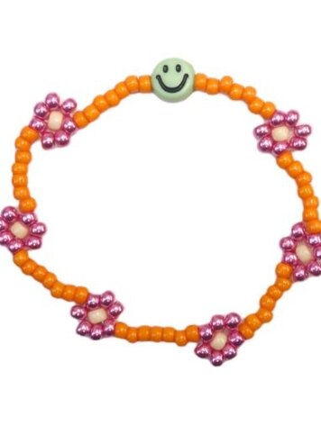 Love Issue Armband daisy smiley green / orange / shiny pink