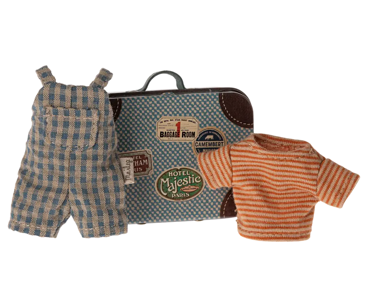 Maileg Overalls and shirt in suitcase, Big brother mouse
