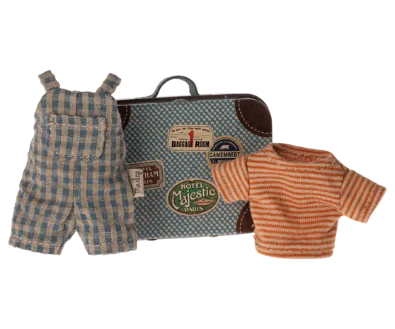 Maileg Overalls and shirt in suitcase, Big brother mouse