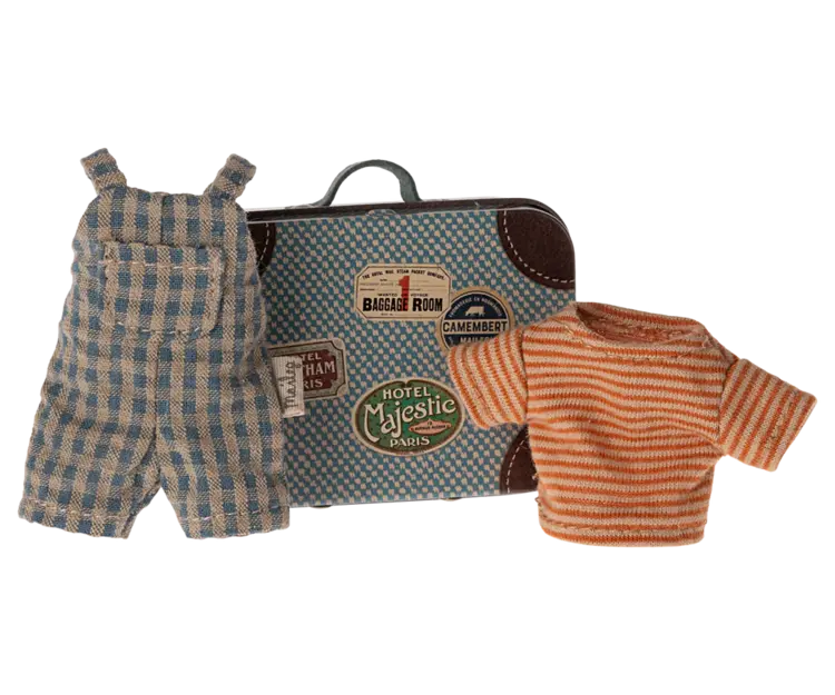 Maileg Overalls and shirt in suitcase, Big brother mouse
