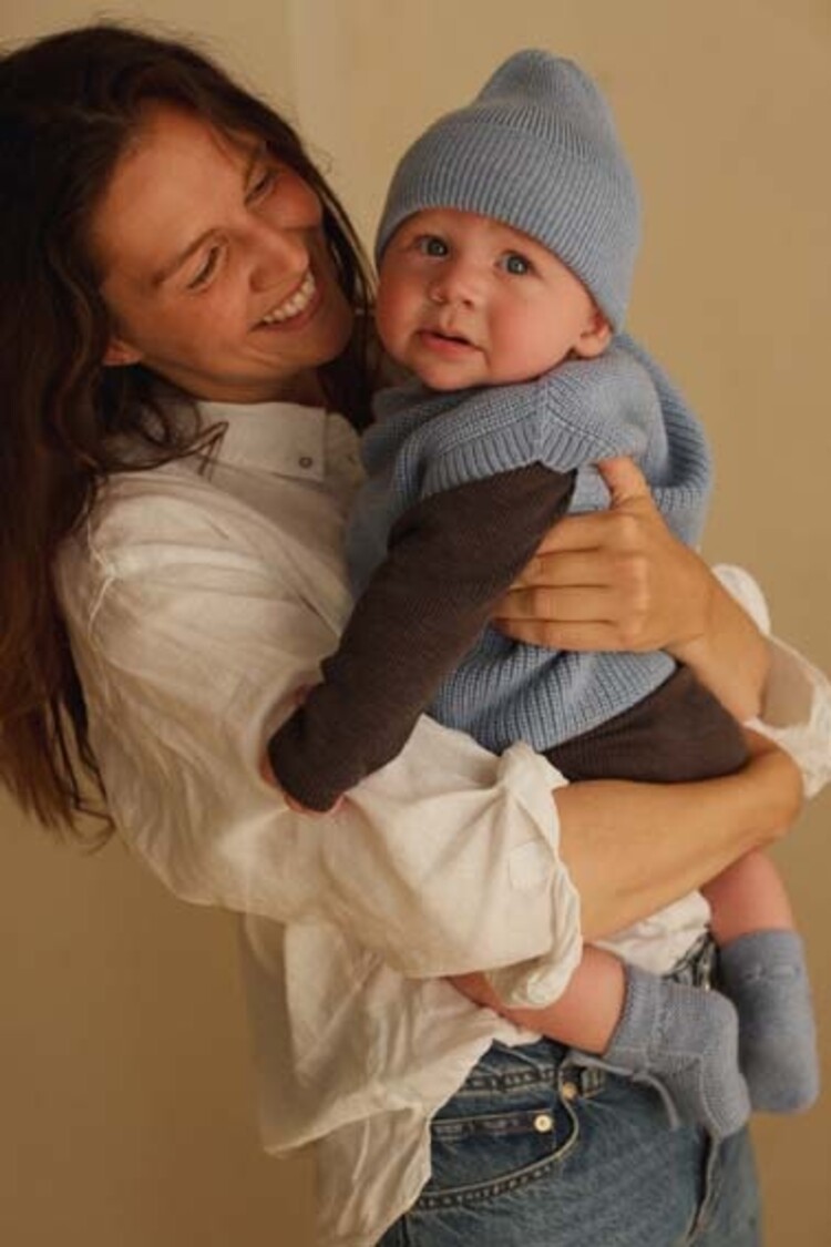 Hvid babymuts beanie Fonzie NEWBORN Light Blue