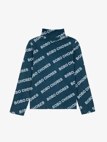 Bobo Choses Branded all over rib turtle neck t-shirt Bobo Choses Branded all over rib turtle neck t-shirt