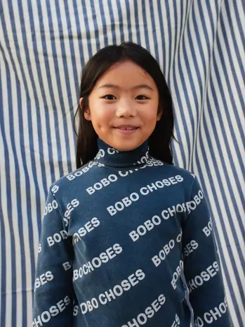 Bobo Choses Branded all over rib turtle neck t-shirt Bobo Choses Branded all over rib turtle neck t-shirt