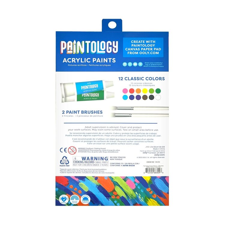 Ooly Ooly - Paintology Acrylic Paints + 2 Brushes - Classic Colors