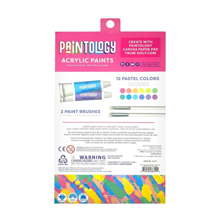 Ooly Ooly - Paintology Acrylic Paints + 2 Brushes - Pastel Colors