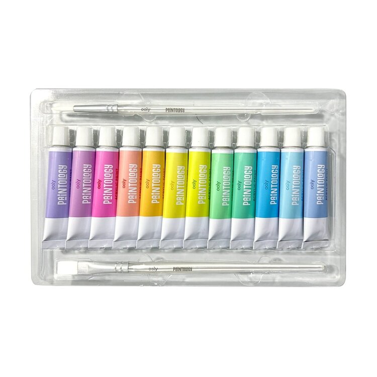 Ooly Ooly - Paintology Acrylic Paints + 2 Brushes - Pastel Colors