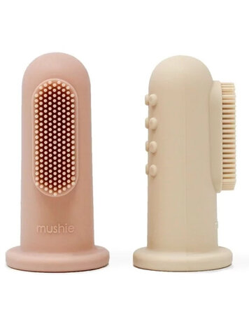 Mushie Baby vingertandenborstel 2 stuks - Blush / Shifting sand