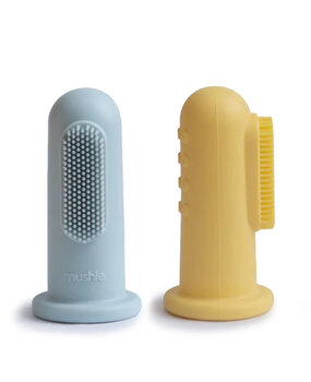 Mushie Babytandenborstel 2 stuks - powder blue / pale daffodil