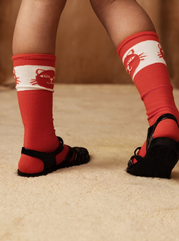 Mini Rodini Cats knee high socks - red