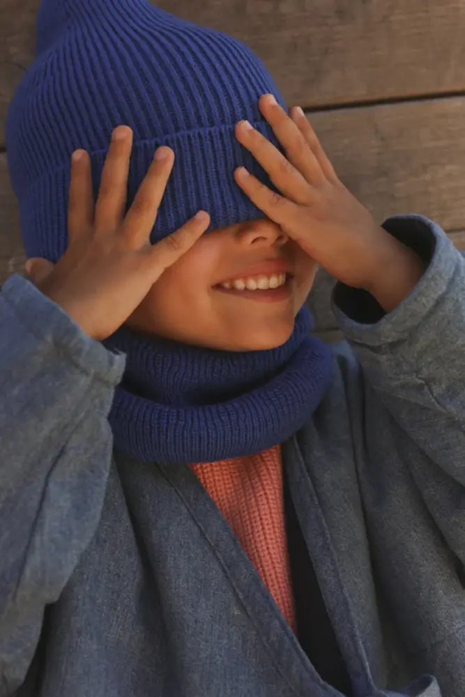 Hvid Beanie Fonzie KIDS - Cobalt Blue