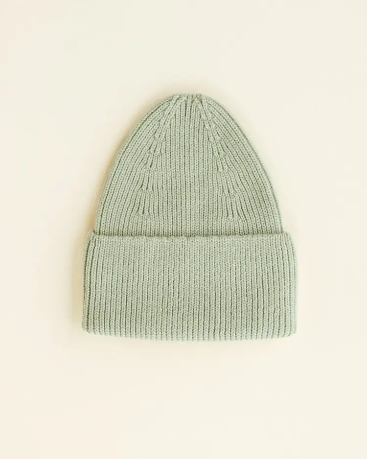 Hvid beanie merinowol mintgroen