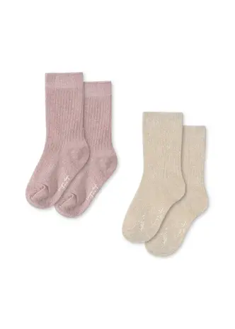 Konges Slojd 2 PACK RIB GLITTER SOCKS - rose / off white Konges Slojd 2 PACK RIB GLITTER SOCKS - rose / off white