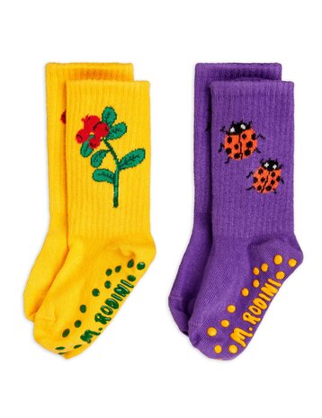 Mini Rodini Lingonberries 2-pack anti-slip socks Mini Rodini Lingonberries 2-pack anti-slip socks