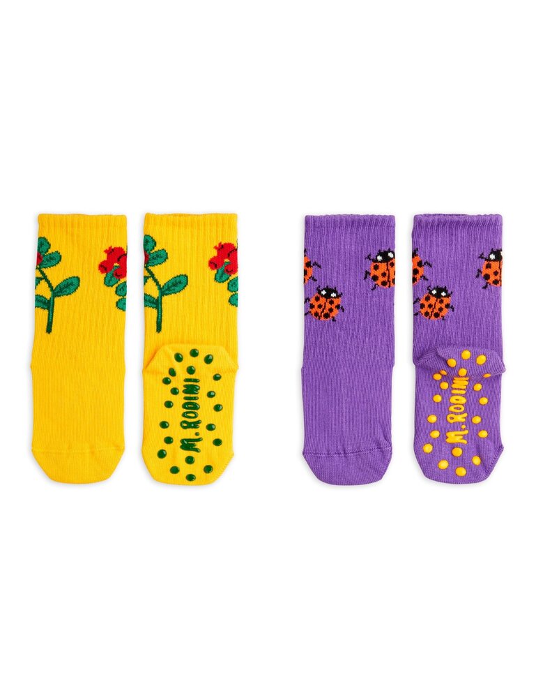 Mini Rodini Lingonberries 2-pack anti-slip socks Mini Rodini Lingonberries 2-pack anti-slip socks