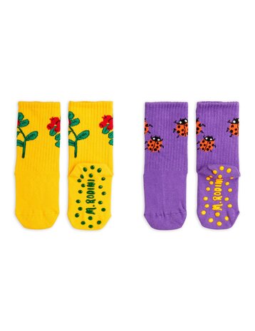 Mini Rodini Lingonberries 2-pack anti-slip socks Mini Rodini Lingonberries 2-pack anti-slip socks