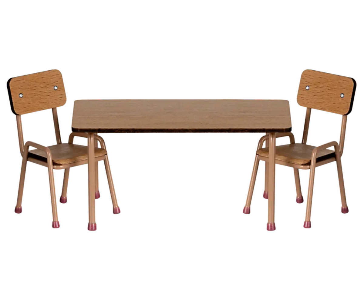 Maileg Table and Chair set Mouse dark powder Maileg Table and Chair set Mouse dark powder