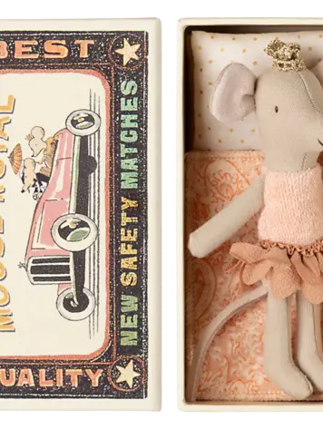Maileg Princess mouse, Little sister in matchbox 17-5101-00