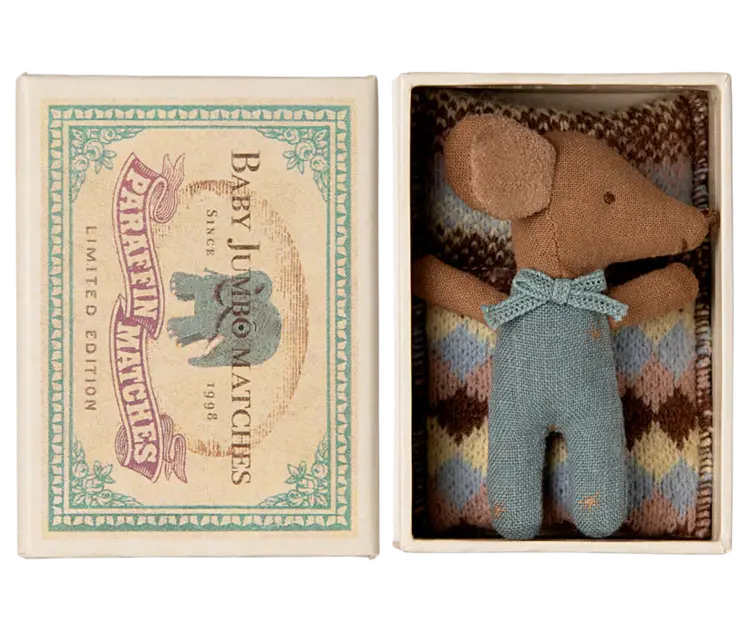 Maileg Baby mouse, sleepy/wakey in matchbox ­ boy