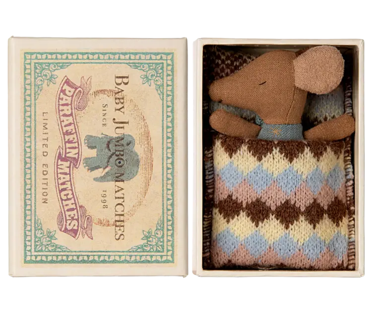 Maileg Baby mouse, sleepy/wakey in matchbox ­ boy